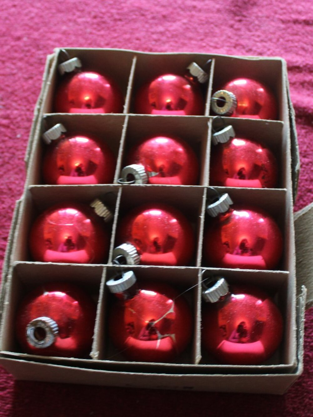12 Vintage Mercury Glass RED Christmas Ball Ornaments 1 ¾”
